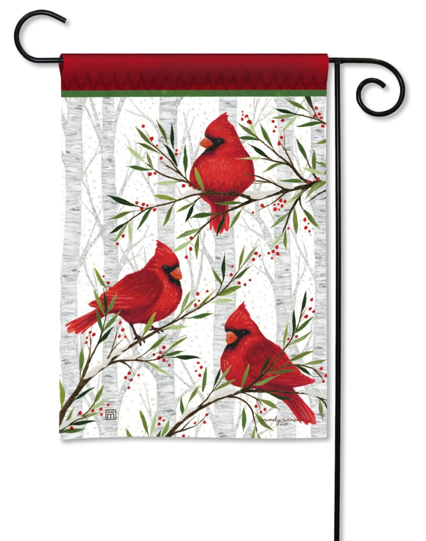 Cardinals In Birch Garden Flag 2 Sided Winter