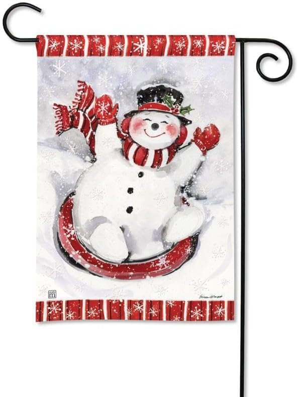 Sledding Snowman Winter Garden Flag