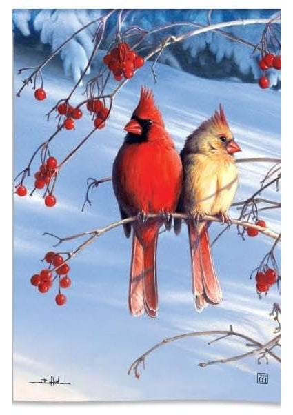 Cardinals In Snow Winter Garden Flag