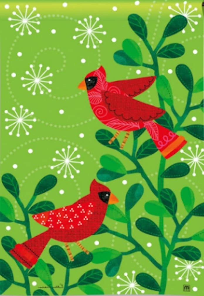 Cardinal Party Garden Flag 2 Sided Winter