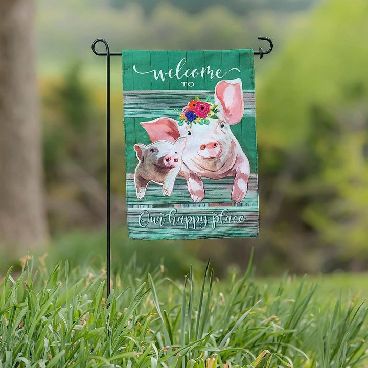 Baby and Mama Pig Garden Flag 2 Sided Our Happy Place heartlandflags