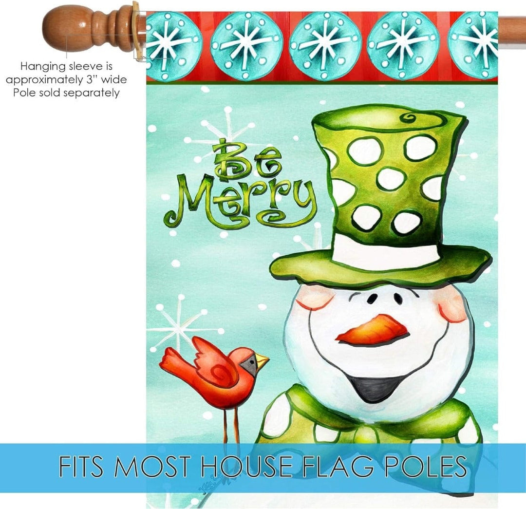 Be Merry Snowman Winter Banner Vertical House Flag heartlandflags