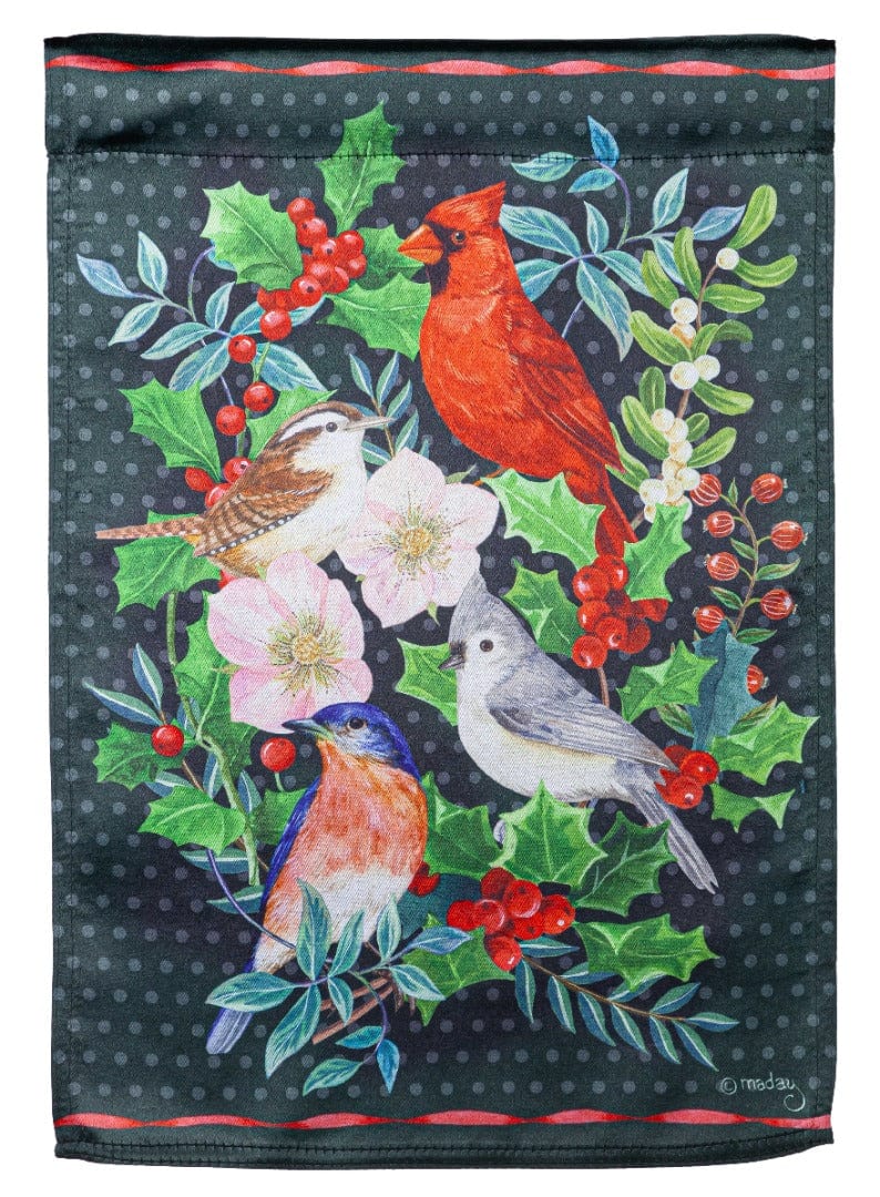 Bird Friends Winter Garden Flag 2 Sided Lustre heartlandflags