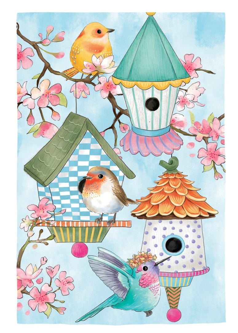 Bird House & Birds on Cherry Blossoms Garden Flag 2 Sided heartlandflags