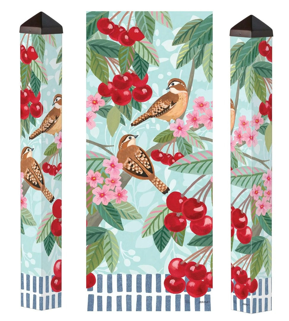 Birds and Cherries Art Pole 40 Inches Tall heartlandflags