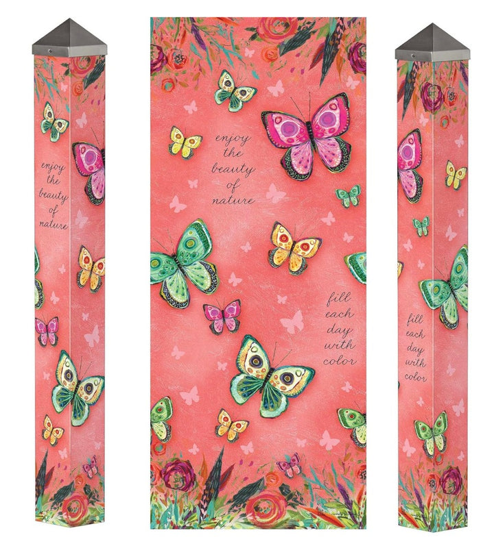 Boho Butterfly Pink Art Pole 40 Inches Tall heartlandflags