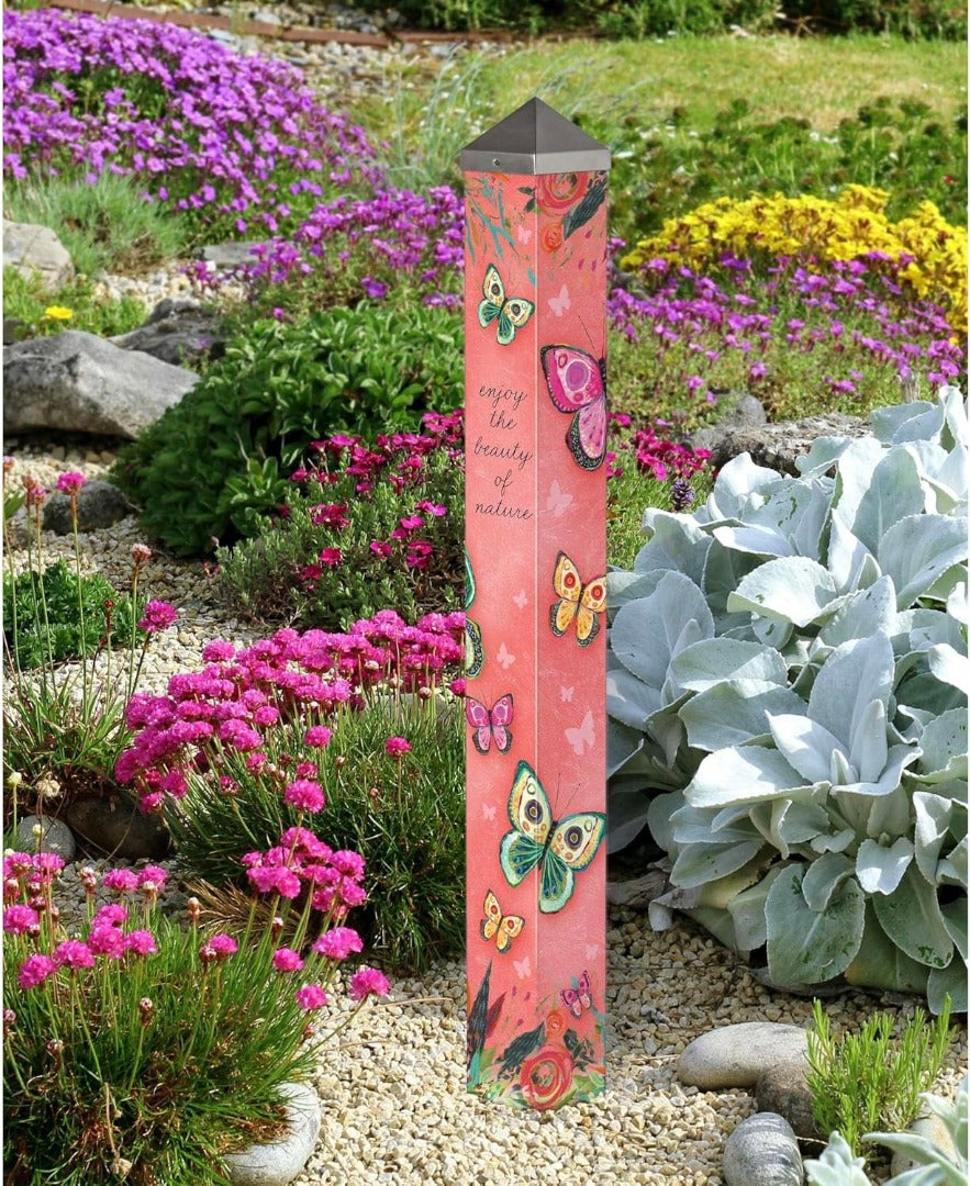 Boho Butterfly Pink Art Pole 40 Inches Tall heartlandflags