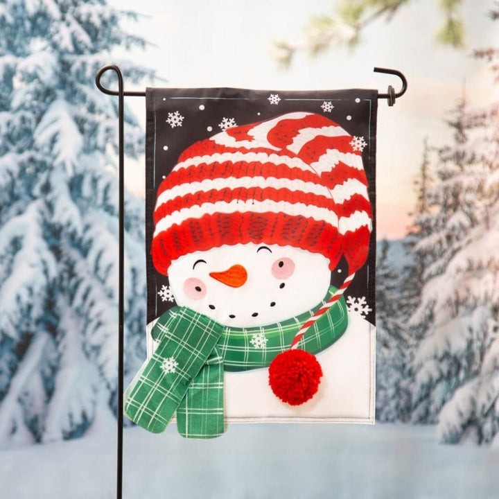 Cheerful Snowman Winter Garden Flag 2 Sided Applique heartlandflags