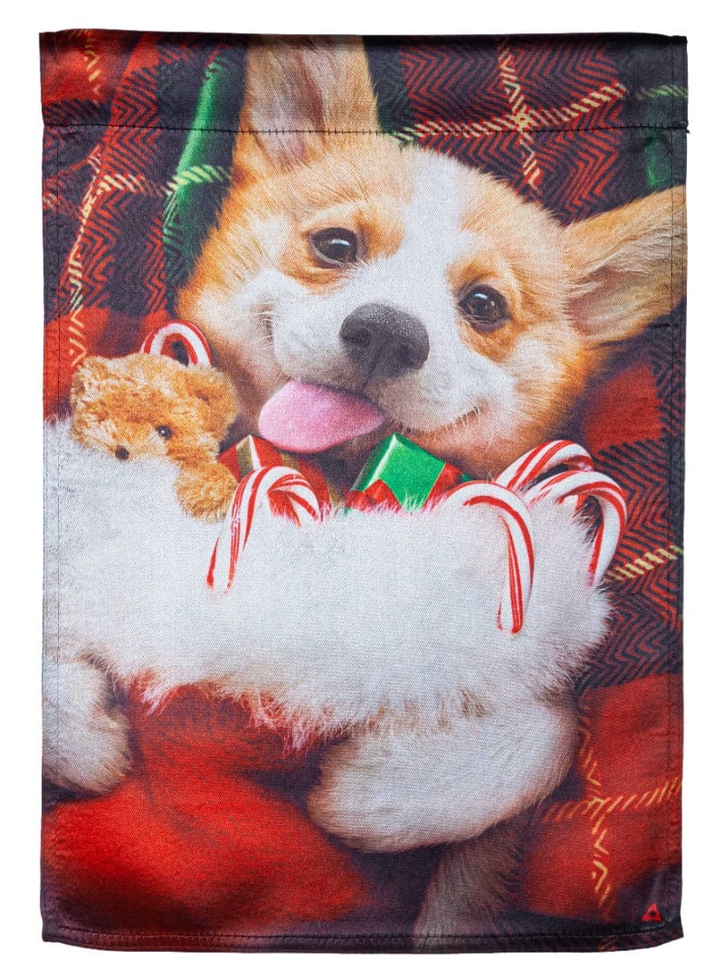 Christmas Corgi Garden Flag 2 Sided Lustre heartlandflags