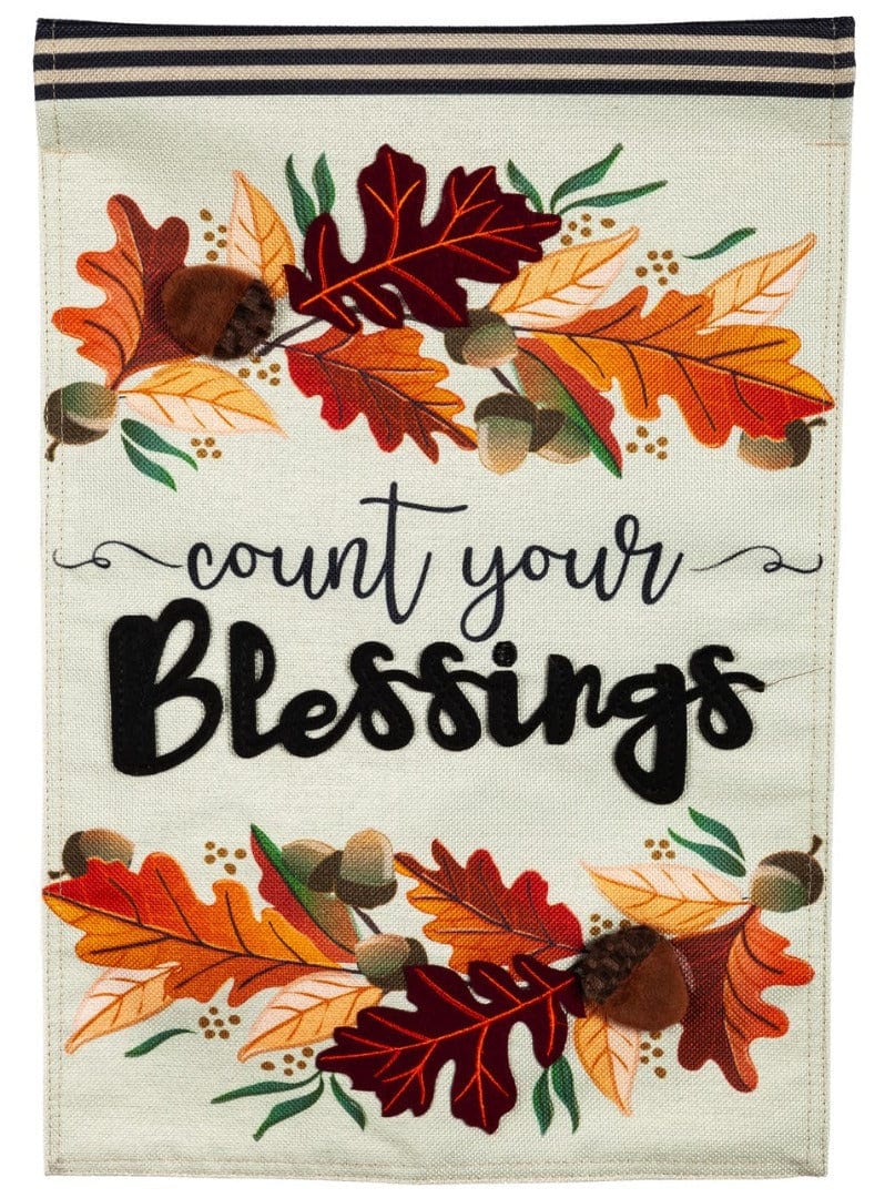 Count Your Blessings Thanksgiving Garden Flag 2 Sided Burlap heartlandflags