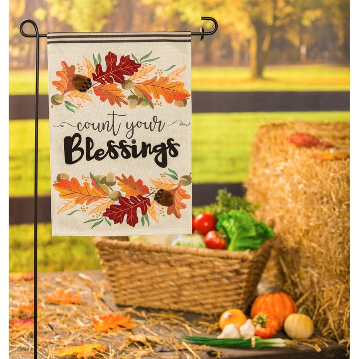 Count Your Blessings Thanksgiving Garden Flag 2 Sided Burlap heartlandflags