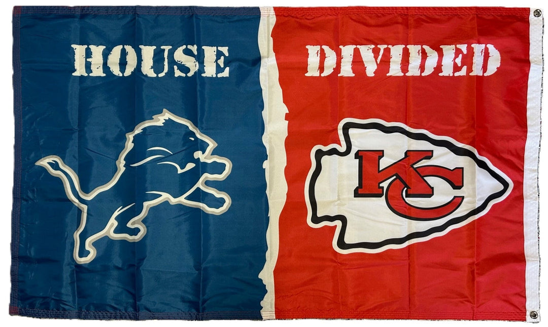 Detroit Lions - Kansas City Chiefs House Divided Flag 3x5 2 Sided heartlandflags