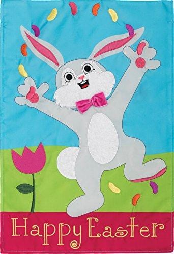 Easter Juggling Bunny Garden Flag 2 Sided Applique heartlandflags