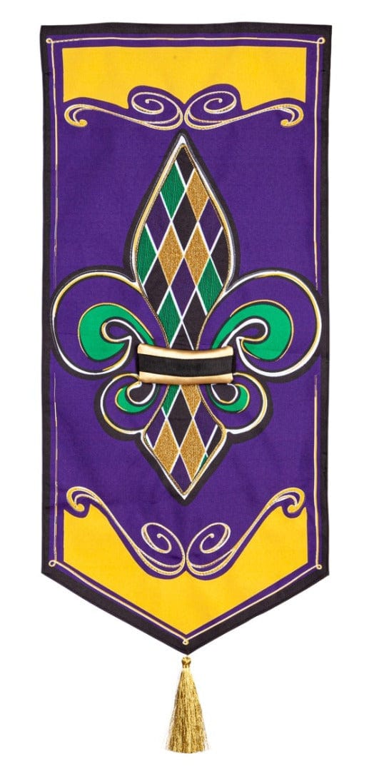 FLeur De Lis Mardi Gras Long Garden Flag 2 Sided XL heartlandflags