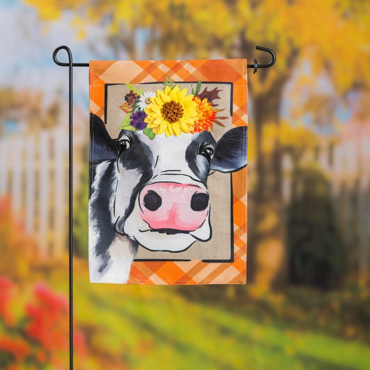 Fall Cow Garden Flag 2 Sided Floral Crown heartlandflags