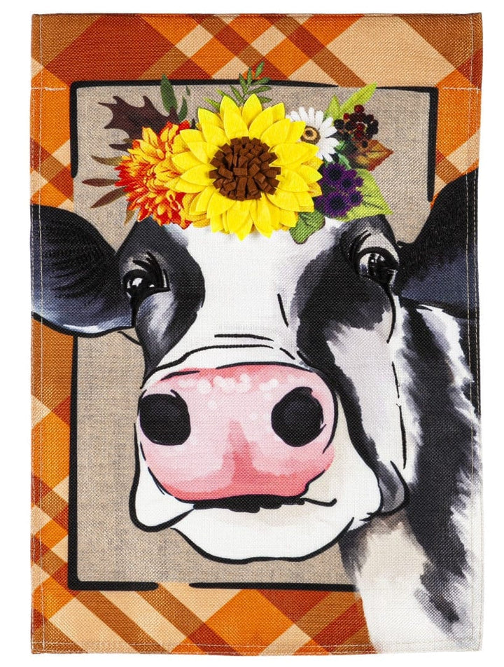 Fall Cow Garden Flag 2 Sided Floral Crown heartlandflags