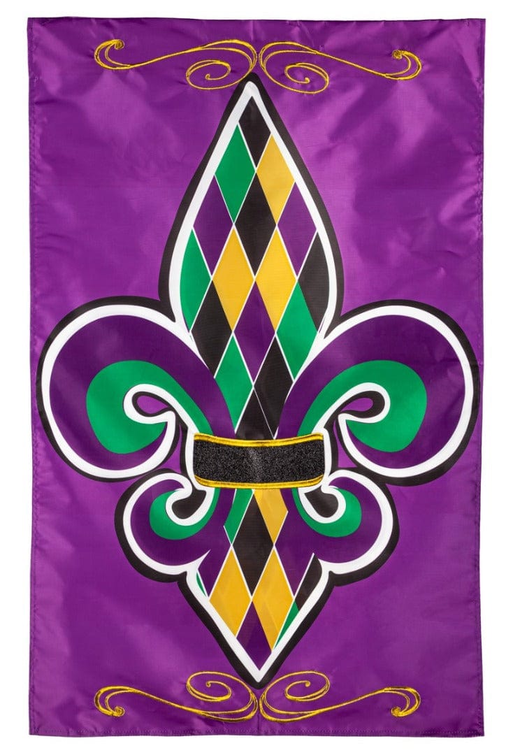 Fleur de Lis Mardi Gras Banner 2 Sided Applique Flag heartlandflags