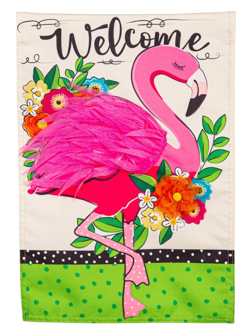 Floral Flamingo Welcome Garden Flag 2 Sided heartlandflags