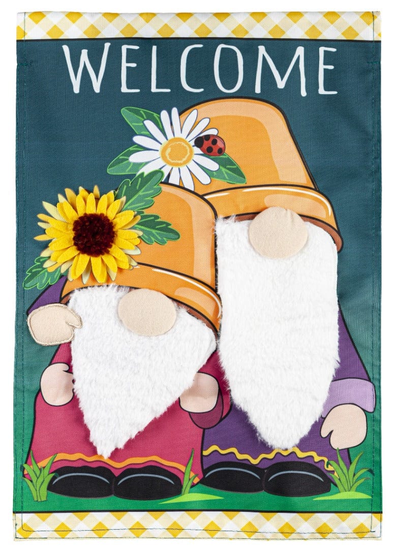 Flower Pot Gnomes Summer Garden Flag 2 Sided Applique heartlandflags