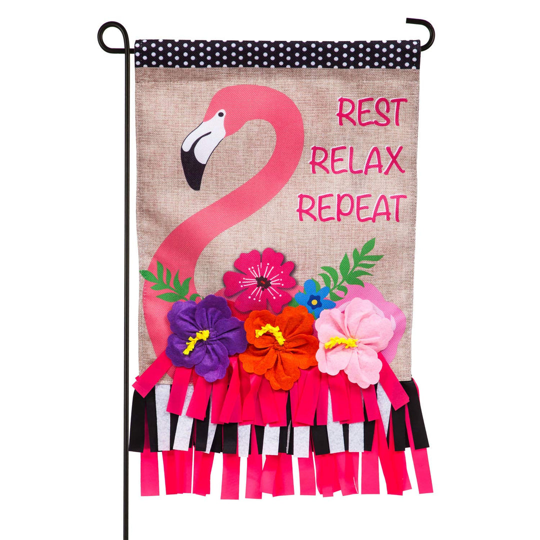 Fringe Flamingo Garden Flag 2 Sided heartlandflags