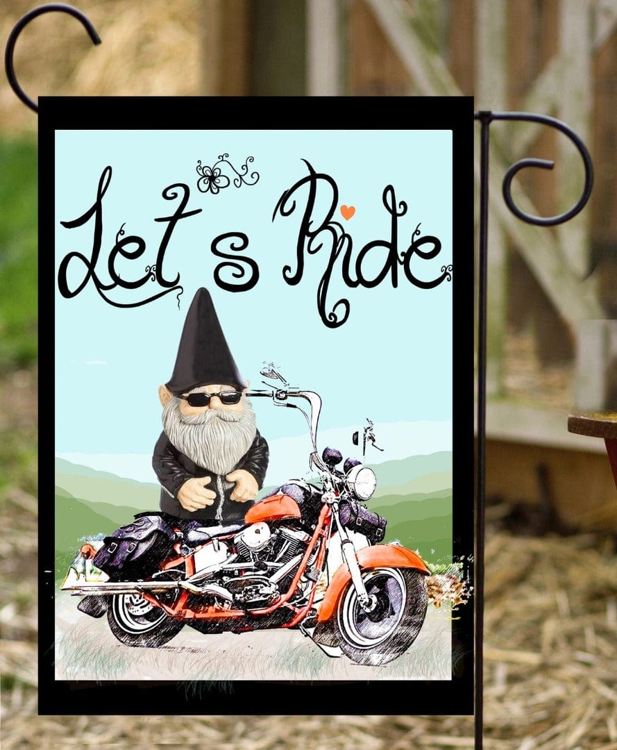 Gnome Biker Garden Flag 2 Sided Let's Ride heartlandflags