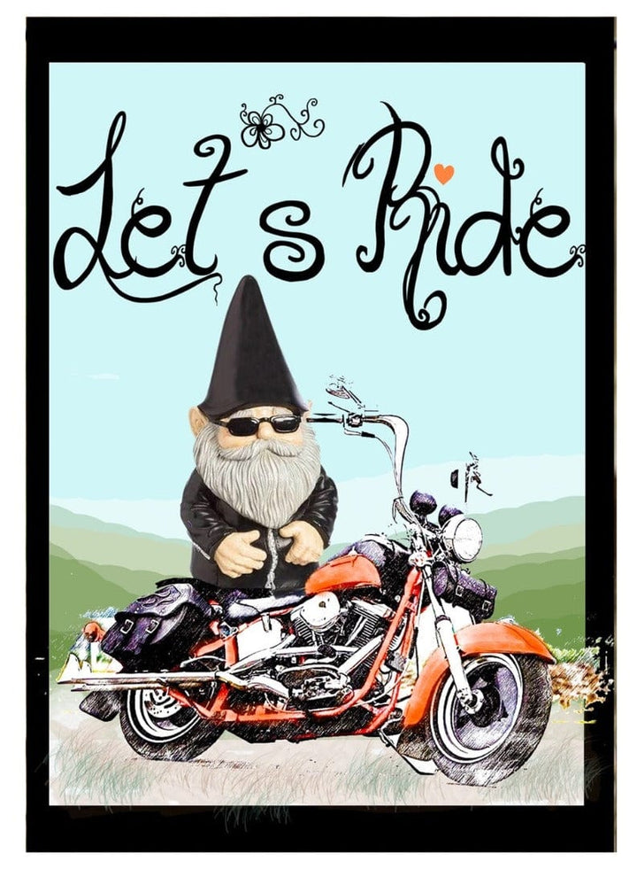 Gnome Biker Garden Flag 2 Sided Let's Ride heartlandflags