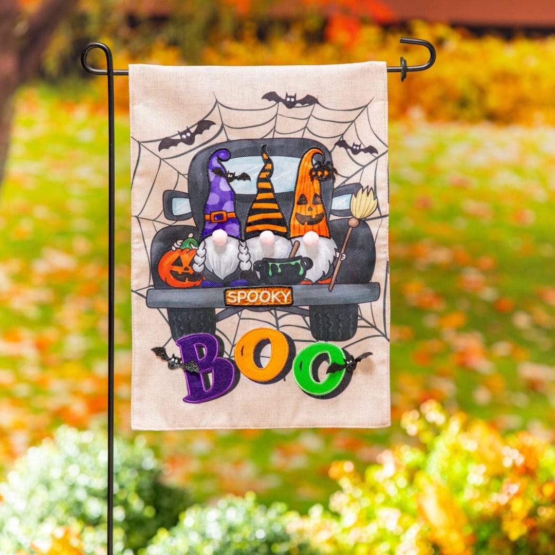 Gnome Spooky Truck Halloween Garden Flag 2 Sided Burlap heartlandflags