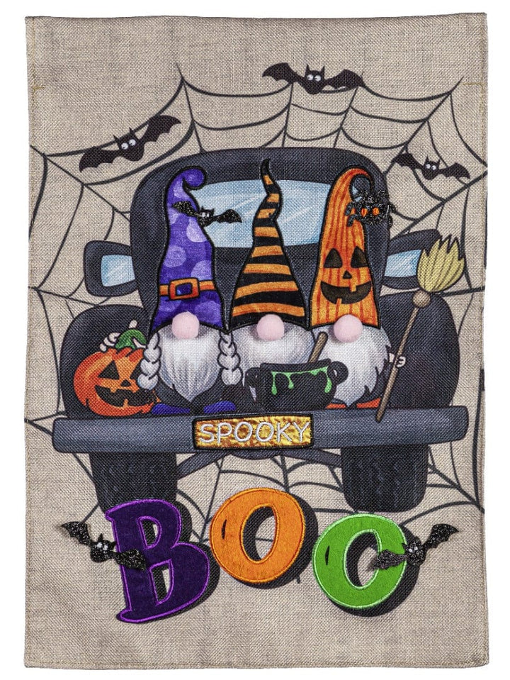 Gnome Spooky Truck Halloween Garden Flag 2 Sided Burlap heartlandflags