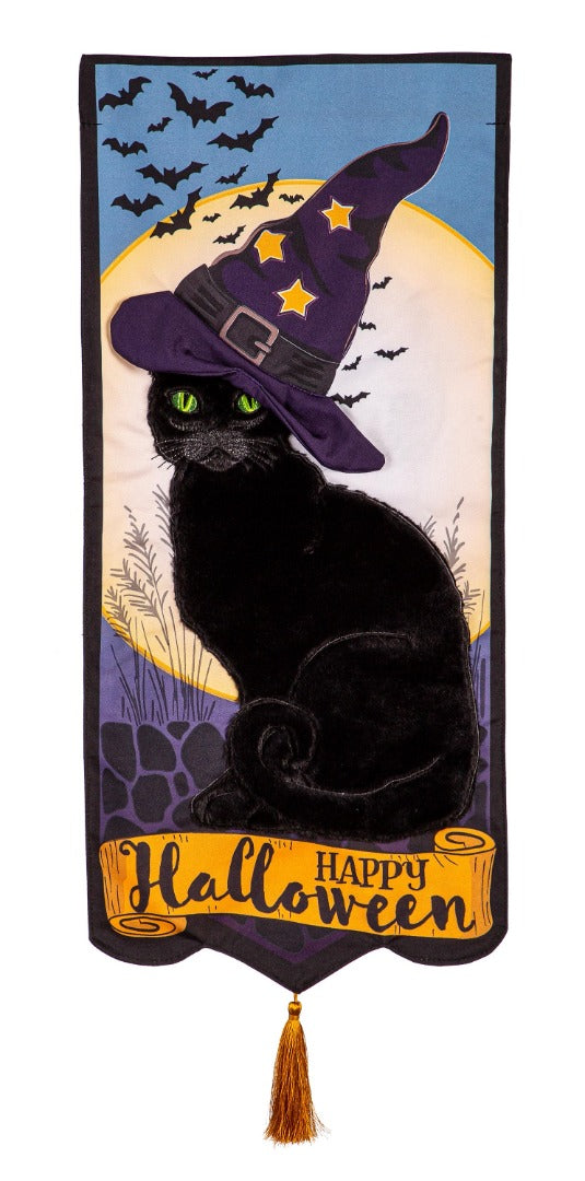 Happy Halloween Black Cat Long Garden Flag 2 Sided heartlandflags