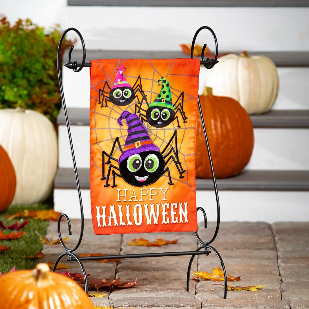 Happy Halloween Spiders Garden Flag 2 Sided Applique heartlandflags