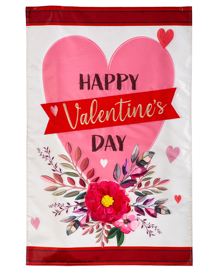 Happy Valentine's Day Heart and Floral Banner 2 Sided heartlandflags