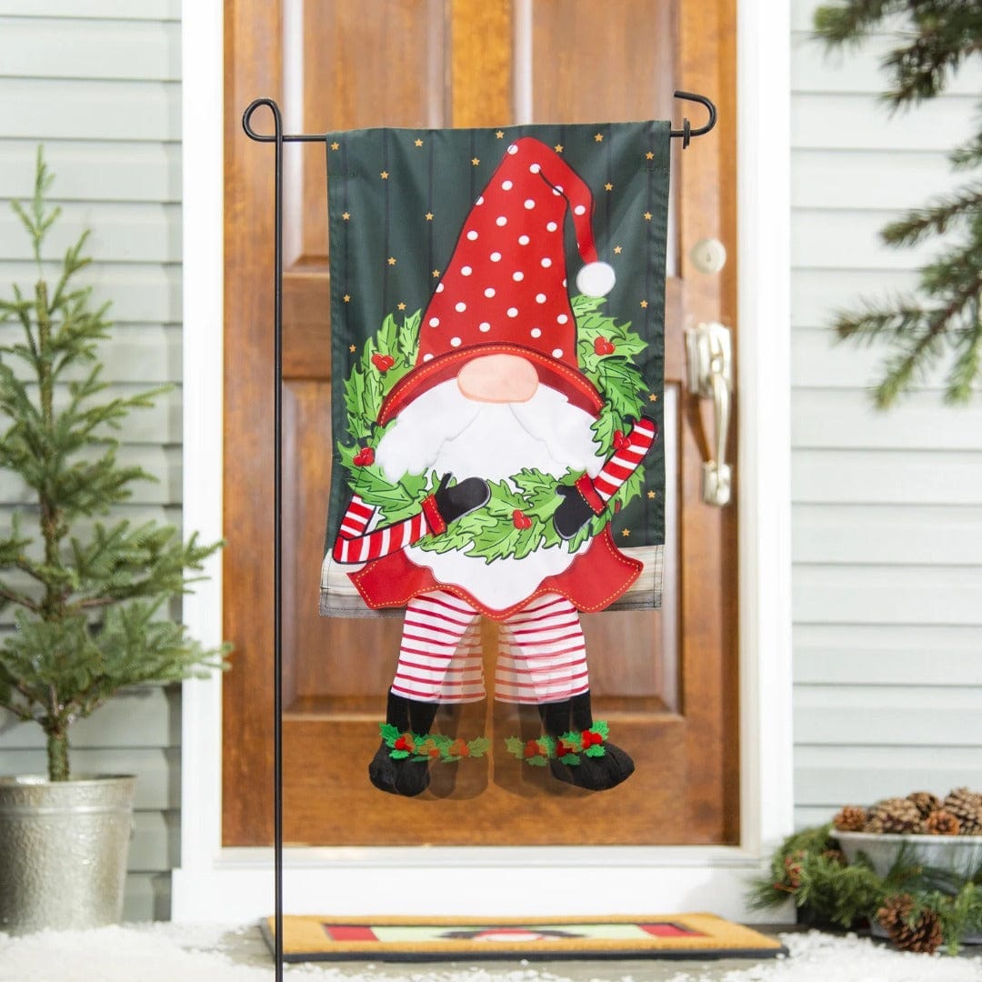 Holiday Gnome Kickin Garden Flag 2 Sided Applique heartlandflags