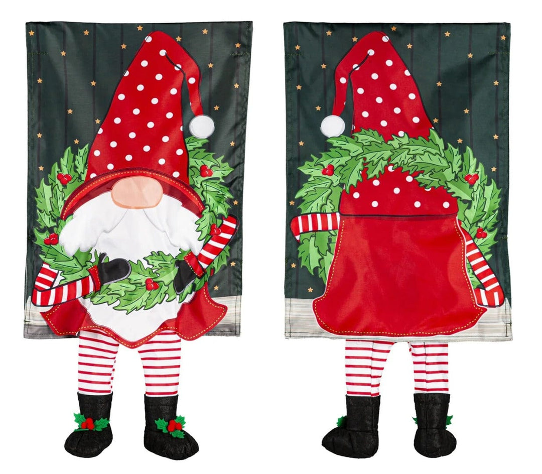 Holiday Gnome Kickin Garden Flag 2 Sided Applique heartlandflags