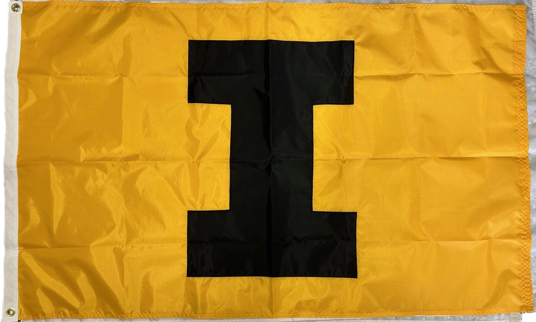 Iowa Hawkeyes Flag 2 Sided Black I on Yellow Applique heartlandflags