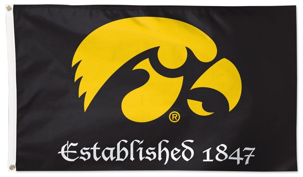 Iowa Hawkeyes Flag 3x5 Established 1847 Black heartlandflags