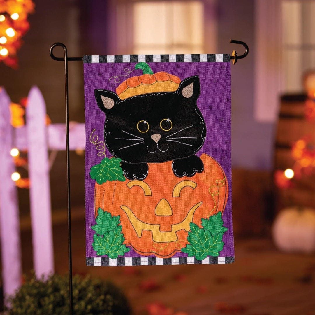 Jack O'Lantern Black Cat Halloween Garden Flag 2 Sided heartlandflags