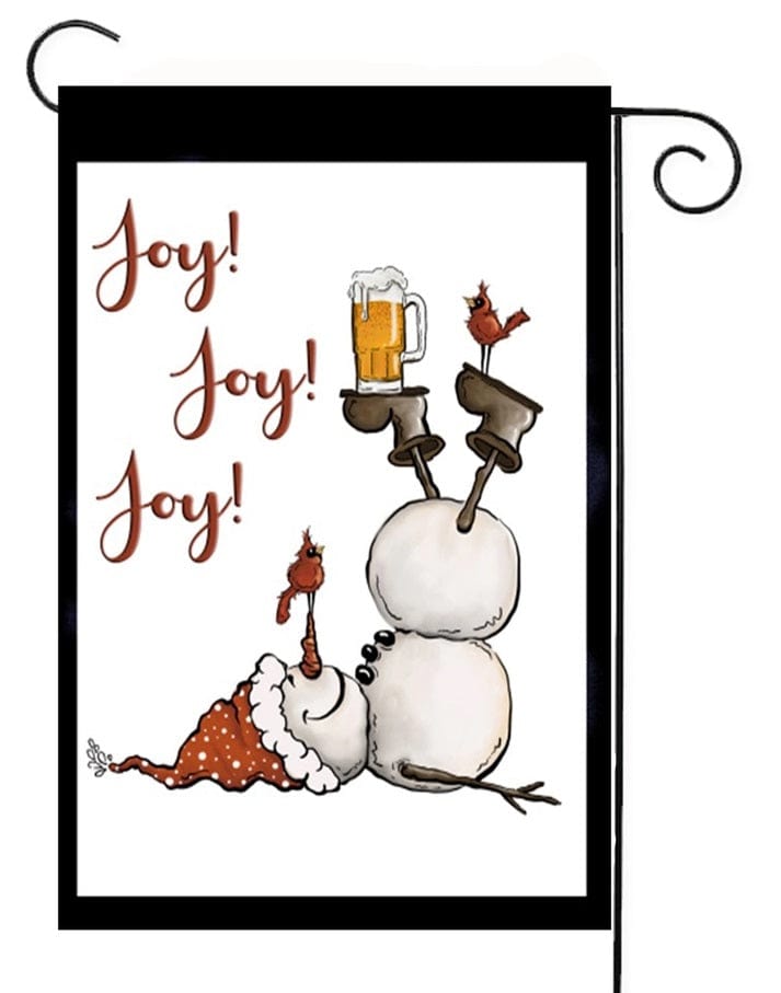 Joy Joy Joy Snowman Christmas Garden Flag 2 Sided Winter Beer Garden heartlandflags