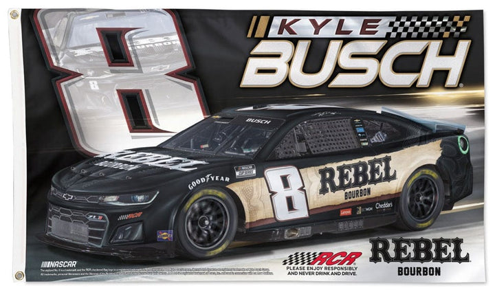 Kyle Busch Flag 3x5 Rebel Bourbon Race Car 2024 heartlandflags