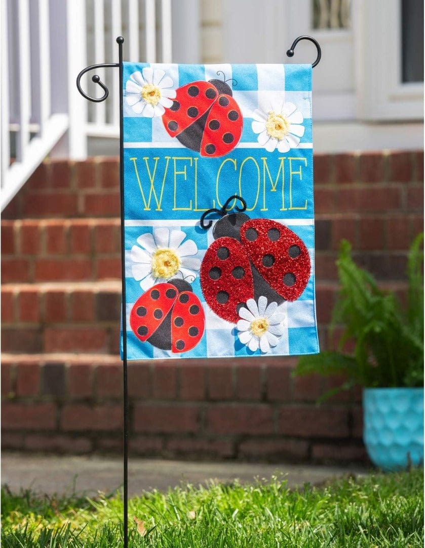 Ladybug Plaid Welcome Garden Flag 2 Sided heartlandflags