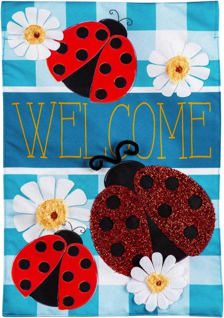 Ladybug Plaid Welcome Garden Flag 2 Sided heartlandflags