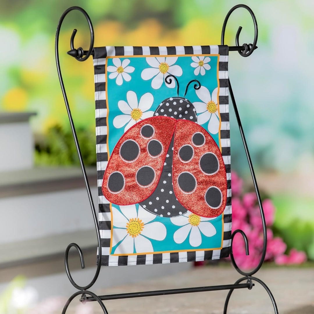 Ladybug with Daisies Garden Flag 2 Sided Applique heartlandflags