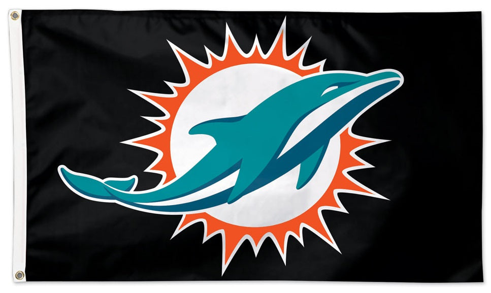 Miami Dolphins Black Flag 2 Sided 3x5 heartlandflags