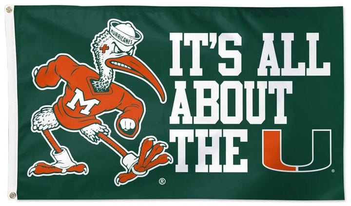 Miami Hurricanes Flag 3x5 Its All About The U Mascot heartlandflags