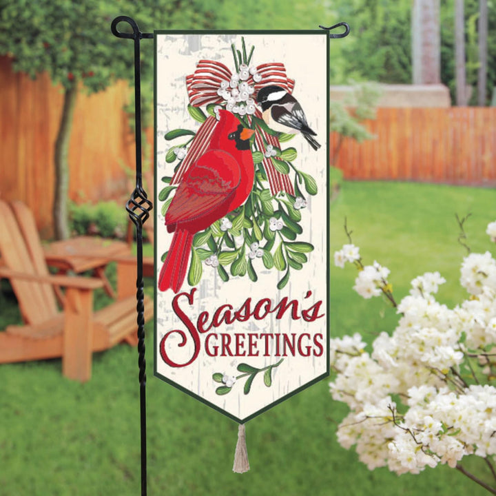 Mistletoe And Cardinal Long Garden Flag 2 Sided heartlandflags