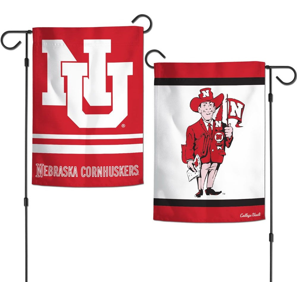 Nebraska Cornhuskers Garden Flag 2 Sided Throwback Logos heartlandflags