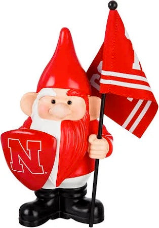 Nebraska Gnome with Flag Go Big Red heartlandflags