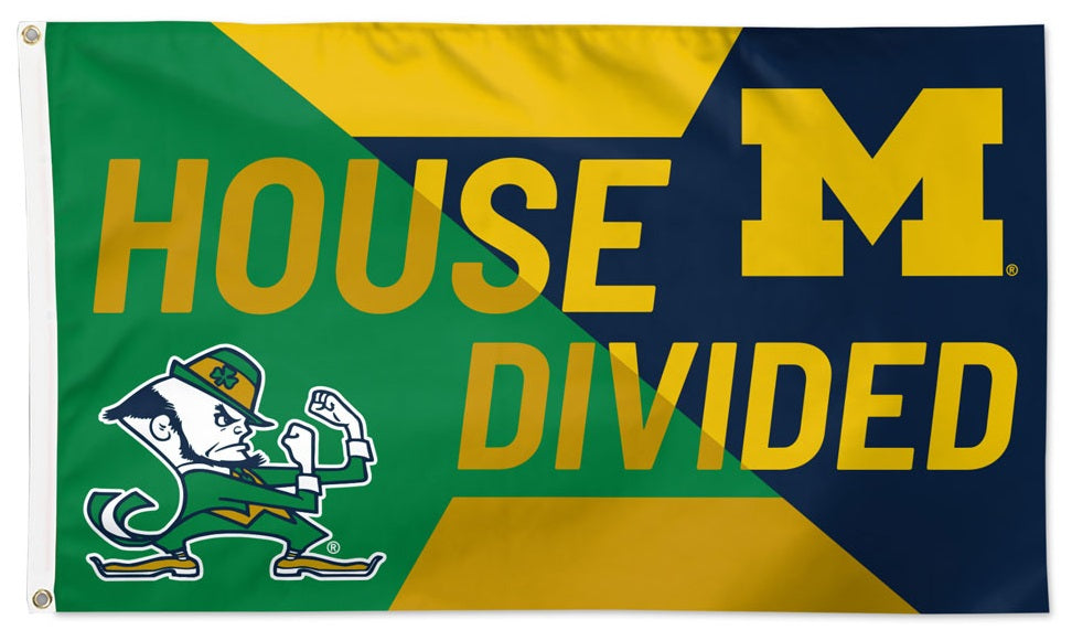 Notre Dame vs Michigan House Divided Flag 2 Sided heartlandflags