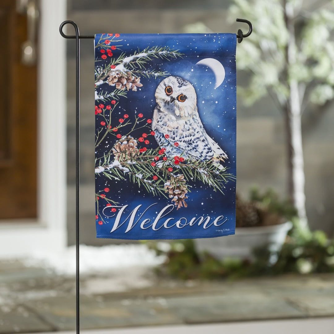 Owl's Greeting Winter Garden Flag 2 Sided Decorative heartlandflags