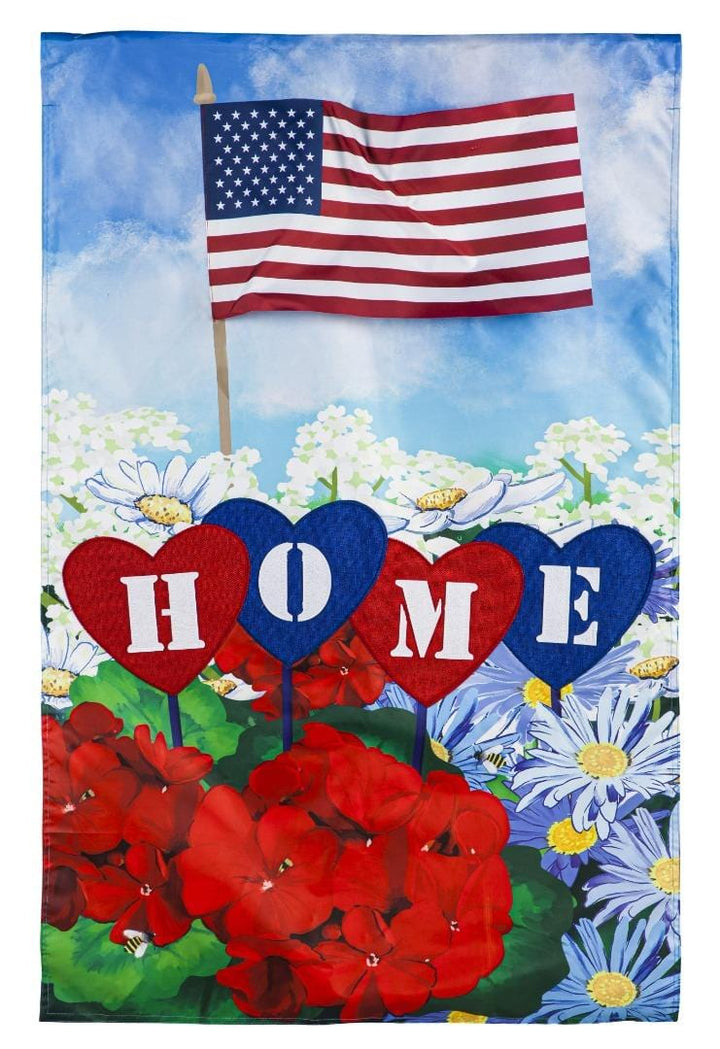 Patriotic Home In Hearts Garden Flag 2 Sided Applique heartlandflags