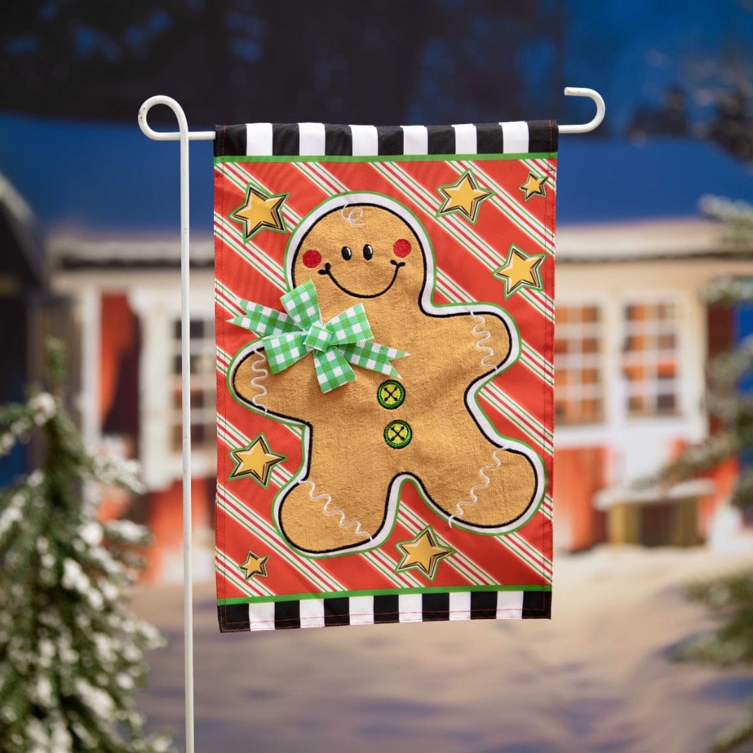 Patterned Gingerbread Man Christmas Garden Flag 2 Sided heartlandflags